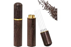 ZAYIN Espresso Coffee Stirrer, Espresso Distribution Tool Coffee Stirring Tool,Professional Barista Hand Needle Type Distribution Tool 5 Needles 0.4mm Natural Wood Handle and Stand