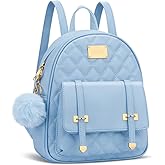 KKXIU Girls Small Backpack Purse Vegan Leather Quilted Mini Daypack for Women Trendy Bookbag (Blue)