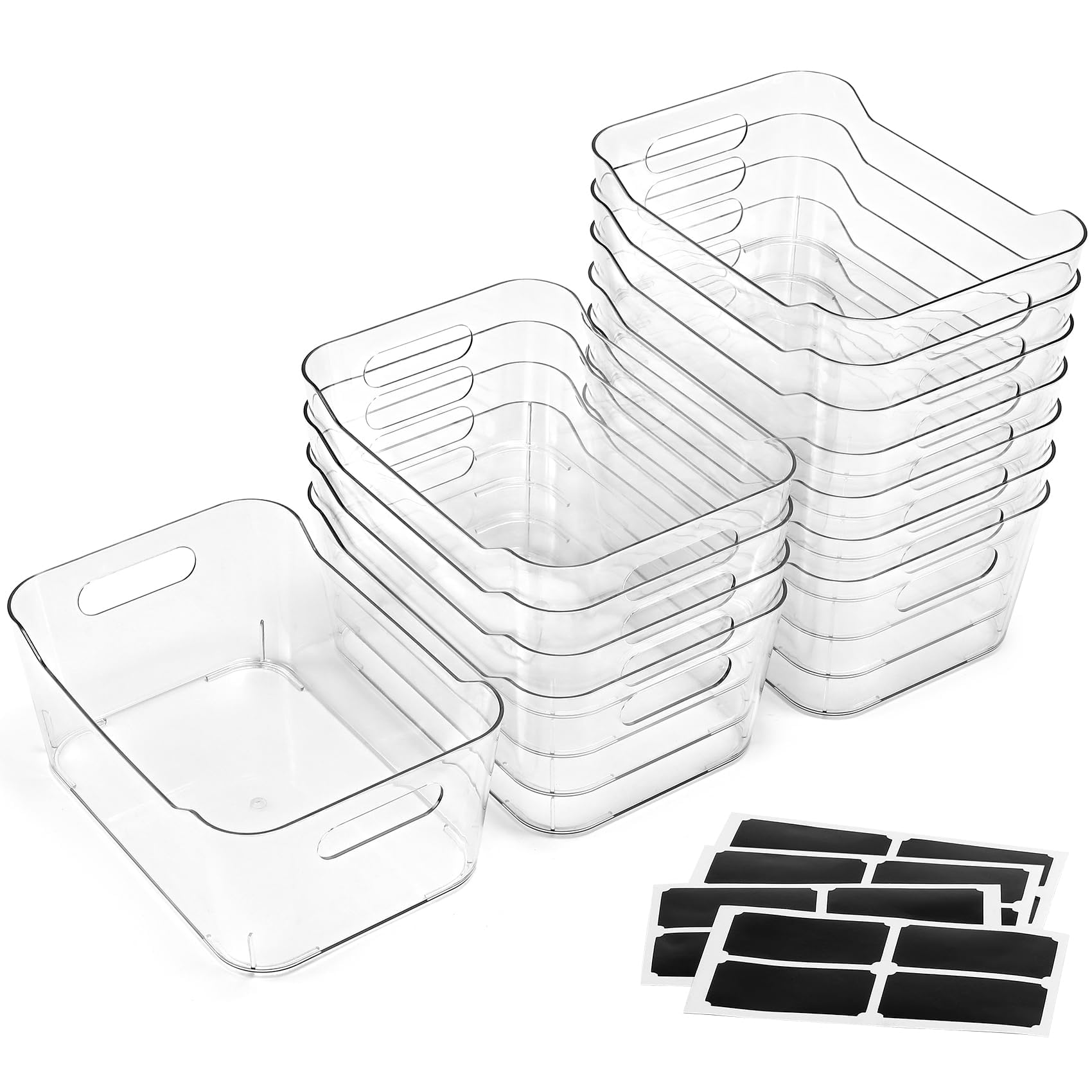 Photo 1 of 12 PACK Multi-Use Clear Plastic Storage Bins for Organizing w/ Labels - Home, Kitchen, Bathroom, Office, Pantry Cabinet Shelf Organizer Bins - SOHO Collection, RV, Fridge Organization Containers