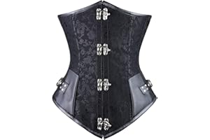 ADELCE Women's Steampunk Faux Leather Bustier Halter Shoulder Straps Underbust Corset Top