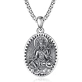 Samantabhadra Necklace Sterling Silver Bodhisattva Buddha Necklace for Men Talisman Amulet Protection Pendant Chinese Constellation Zodiac Necklace Jewelry