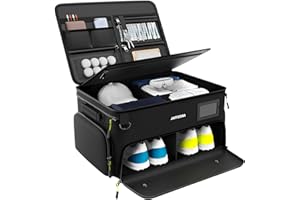 Jaffzora 4-Layer Golf Trunk Organizer, Golfer Gifts for Men Women with Separate Ventilated Compartment for 2 Pairs Shoes, Waterproof Car Golf Locker Storage Bag for Golf Gear and Accessories,Black