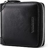 Mens Genuine Leather Zipper Wallet RFID Secure Large Capacity Double Fold Multi-card Leather Wallets for Men and coin purse