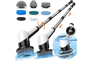 ADIUPUL 55in Electric Spin Scrubber with Long Handle,Electric Cleaning Brush with with 7 Replaceable Brush Heads&120min Runtime,400RPM/Min,5 Adjustable Lengths,Ipx7 Waterproof,Suit for Bathroom Shower Bathtub