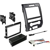 American International Ford F-150 (2009-2014) Double DIN or Single ISO with Pocket Radio Installation Dash Kit, Retains SWC &amp; Factory Amplifier, Car Audio Wire Harness &amp; Antenna Adapter Included