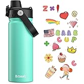 baab 18oz Kids Water Bottle, Insulated Kids Water Bottle with Lockable Spout Lid & Stickers, 18/8 Stainless Steel Vacuum Leakproof Kid Water Cup with Handle & School (Mint Green, 1 Pack)