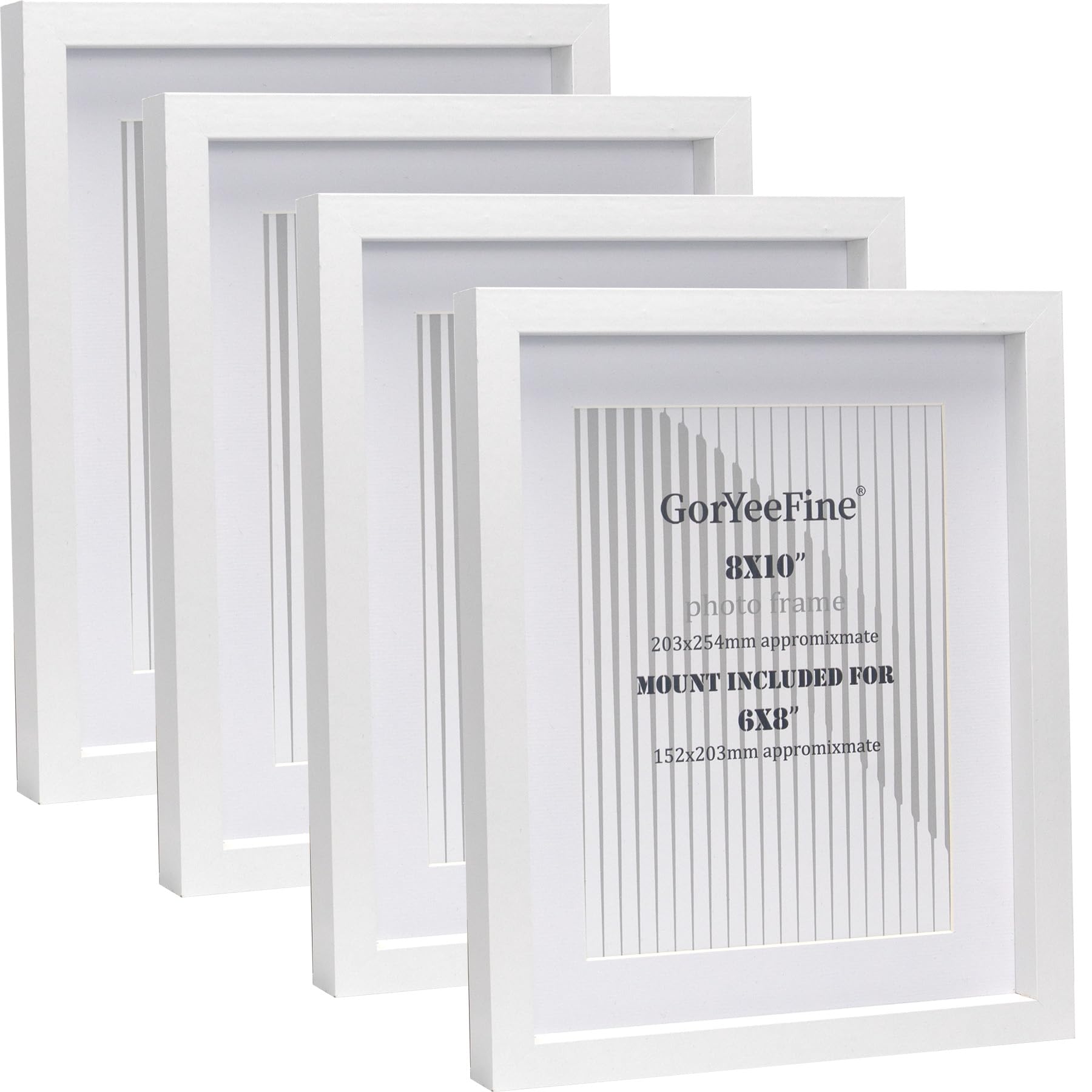 White 8X10 Inch wooden Photo Frame Set of 4 with Mount for 6X8, Boxed Gallery Picture Frames 10X8'' 4Pack,6X8 inch Oxford Modern Thin Picture Frame With Glass Window for Tabletop or Wallmounted