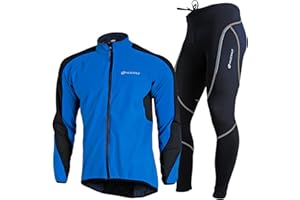 Mens Cycling Suit Windproof Winter Thermal Fleece Sportswear Clothing Set Riding Jersey Jacket & 3D Padded Pants Trousers