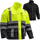 Oumurs High Vis Jacket for Men, Waterproof Safety Raincoat with Removable Thermal Liner Class 3 High Visibility Rain Gear