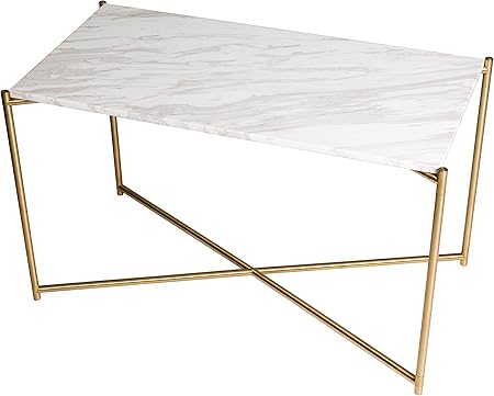 Rectangular Side Table White Marble Brass Frame Amazon Co Uk Kitchen Home