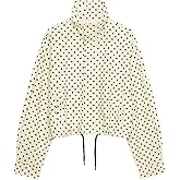JoinQueen Women Polka Dot Jacket Stand Collar Cropped Jackets Zip Up Coat Casual Fashion Coat Fall Spring Jacket with Pockets