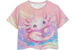 Fishoutleap Girls Fashion Crewneck Tee Shirts Casual Short Sleeve Crop Top Summer Clothes 5-14 Year