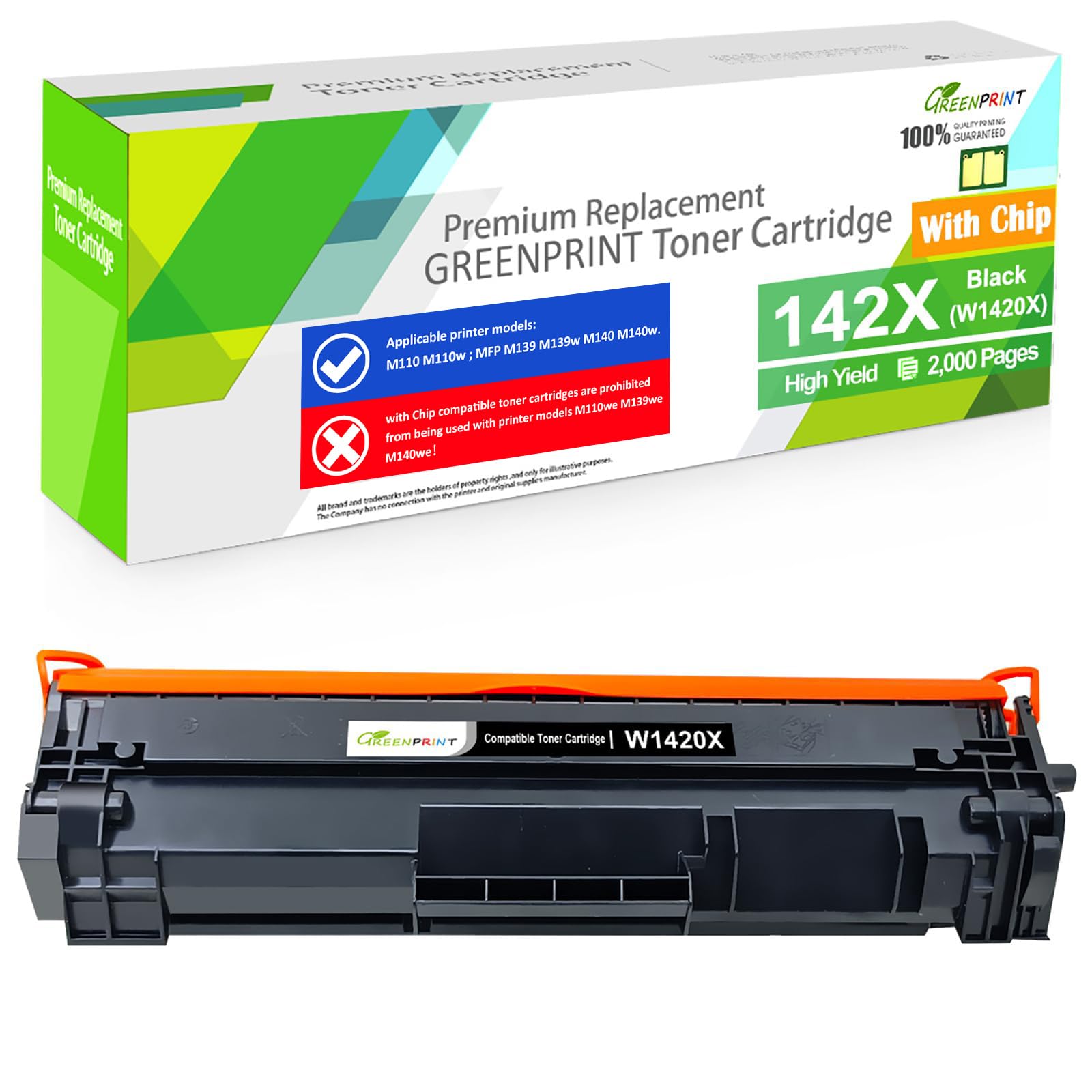 142X W1420X ( W1420A, 142A ) Compatible Toner Cartridg [WITH CHIP] Black High Yield 2000 Pages for H P Laserjet Printer M110 M110w M139 M140 M140w【Can't Work with H P + Printer Model End with ''e''】