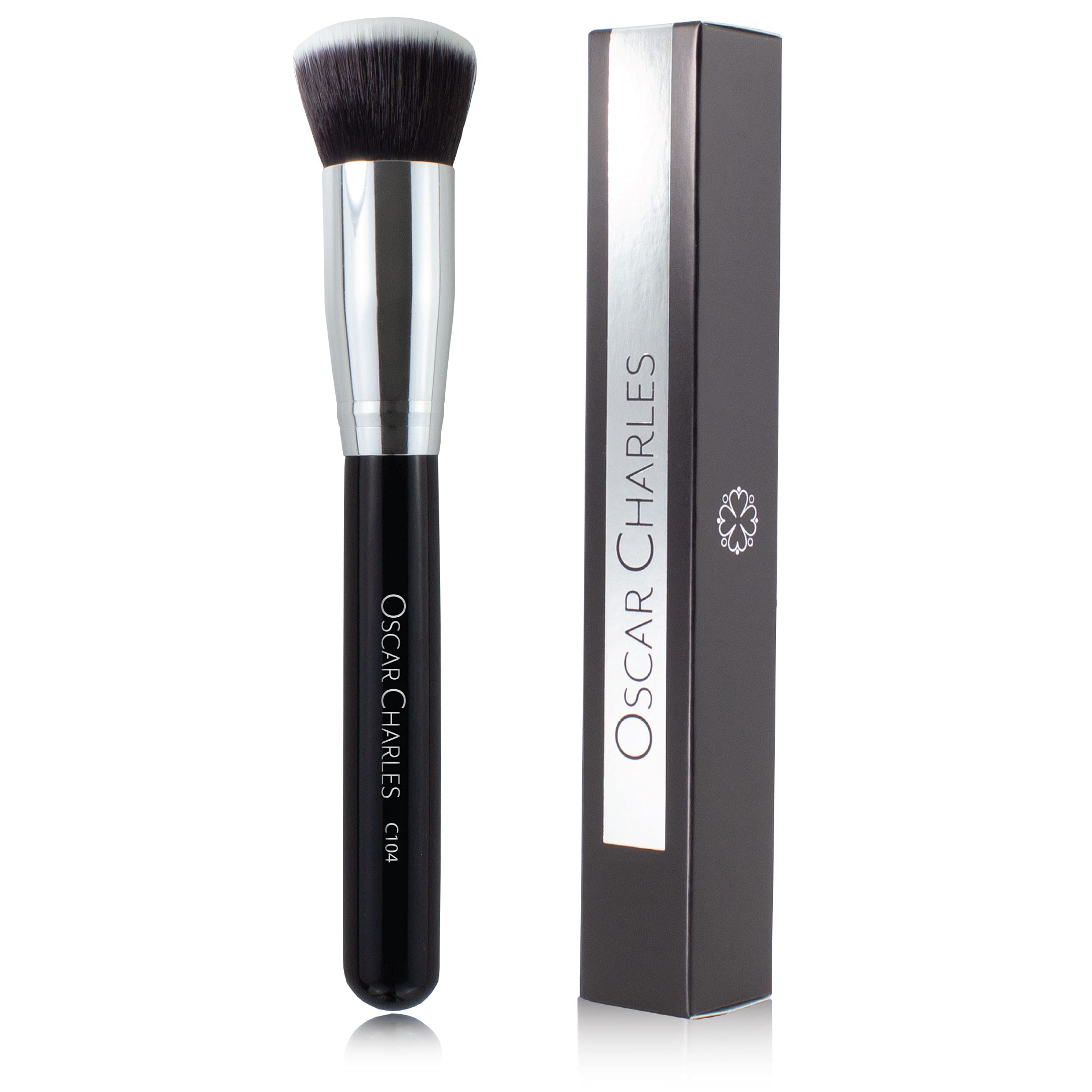 Oscar Charles 104 Luxe Professional Flat Top Foundation Buff Makeup Brush for Liquid Foundation Make up (Silver)