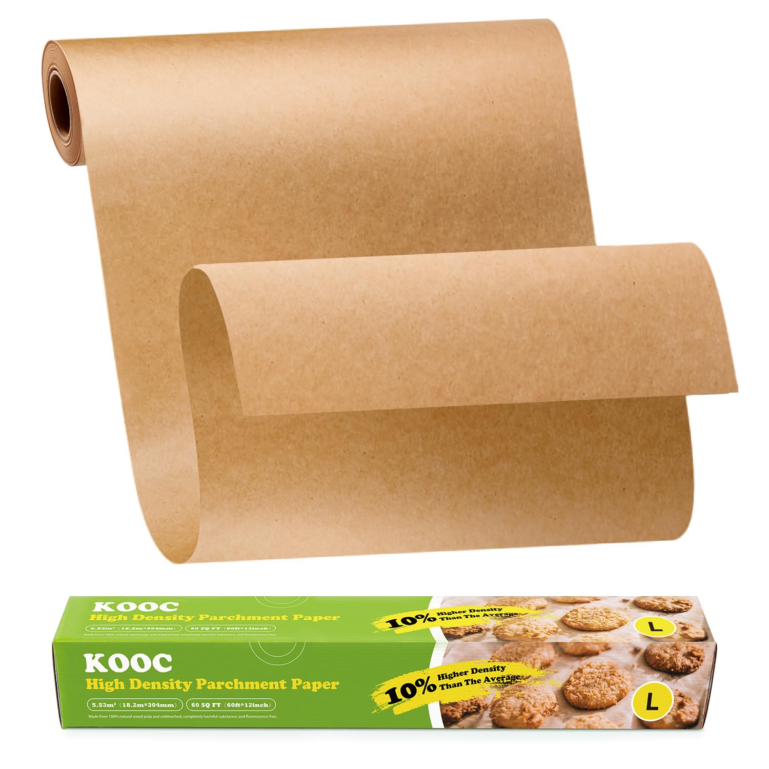 Photo 1 of KOOC Premium 60-Feet Parchment Paper Roll - 12-Inch Width, Non-Stick, Unbleached Baking Paper - Ideal for Baking, Cooking, and Food Preparation - 60 Square Feet Coverage - Compostable, High Density