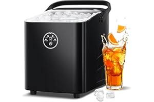 Xbeauty Countertop Ice Maker with Handle, 9 Bullet Ice Ready in 6 Mins, Self-Cleaning Portable Ice Machine with Basket and Scoop, 2 Sizes of Bullet Ice for Outdoor Camping/Bar/Party/Kitchen, Black