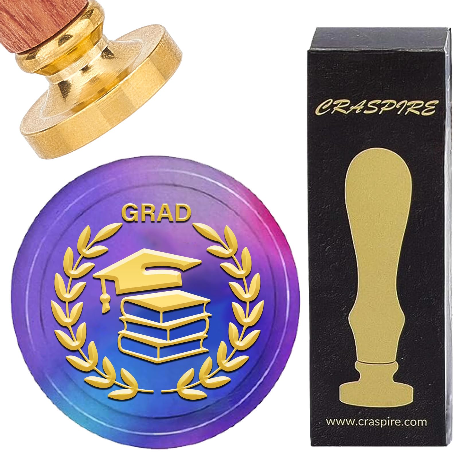 CRASPIRE Graduation Wax Seal Stamp 25mm Bachelor Hat Rice Book Sealing Wax Stamps Retro Rosewood Handle Removable Brass Head for Wedding Invitations Envelopes Grad Party Thanksgiving Gift Packing