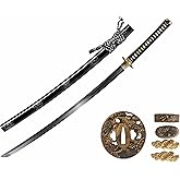 Lyuesword Handmade Katana Sword T10 Steel Clay Tempered Real Sharp Full Tang Blade Brass Tsuba