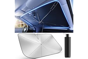 [2025 Upgrade] Weektic Windshield Sun Shade Umbrella [Urethane Coated Heat Shield] Ultimate Cooling Car Sun Shade Protect Interior from Sun Rays & Keep Cool, Medium(57" L x 32" W)