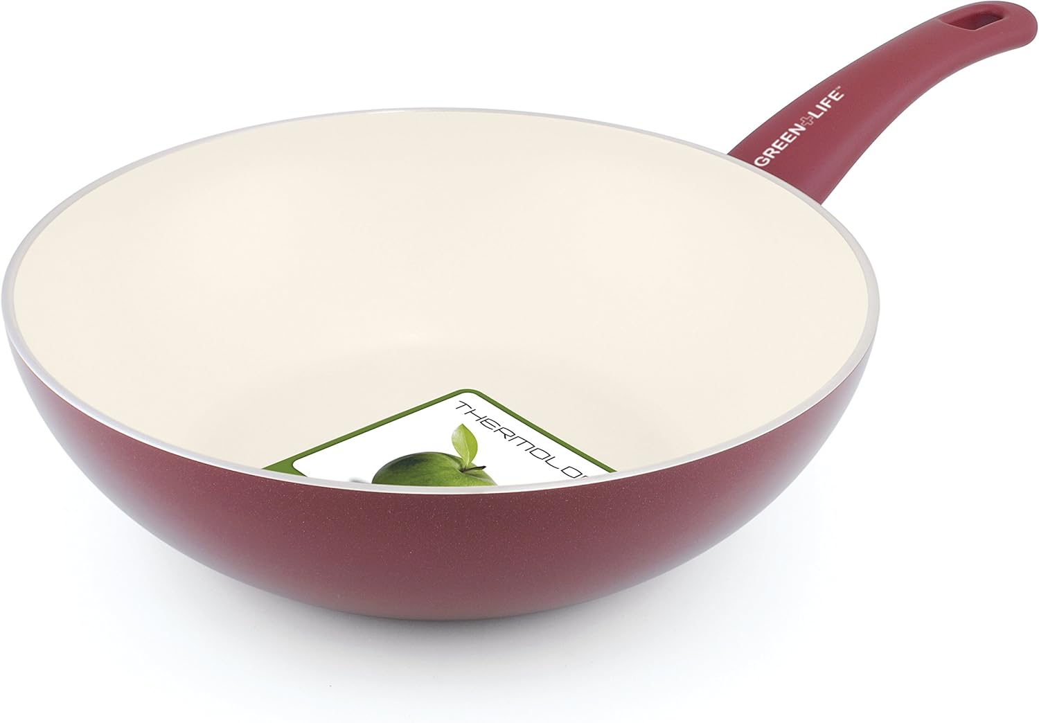 GreenLife 11 Inch Ceramic NonStick Wok with Soft Grip, Red by The