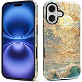 ZHEGAILIAN Case for iPhone 17,Shockproof Hard Shell Soft Silicone 2 in 1 Hybrid Shockproof Bumper Drop Protective Ocean Waves Sun Rays Stained Glass