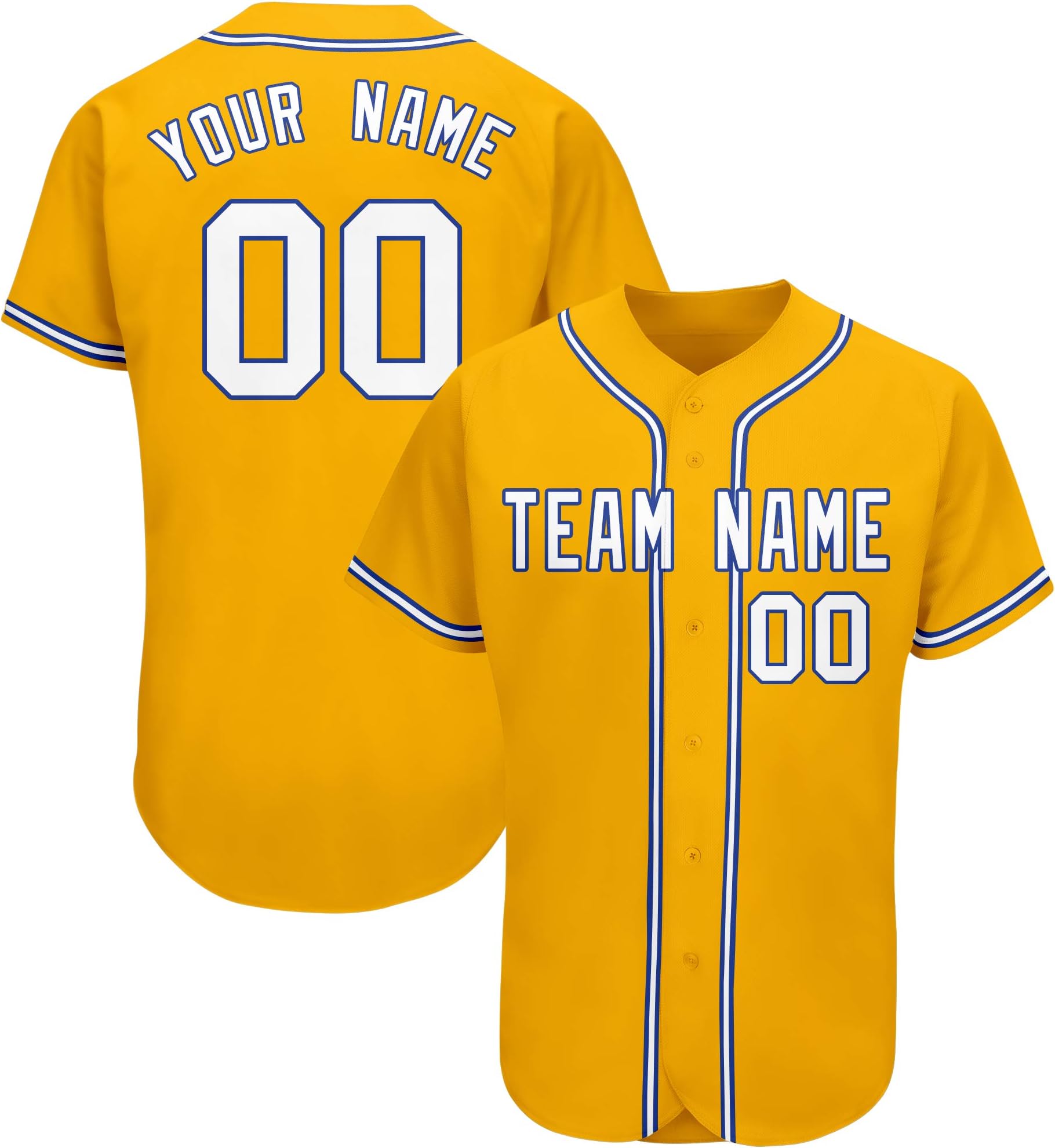 Yellow Custom Men Baseball Jerseys - Women Plain Button Down Sport T Shirt - Kids Softball Jersey V-Neck Big Size