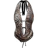 BEAUDRM Women's Y2k Tiger Sequin Sexy Halter Tops Open Back Draped Sleeveless Party Tank Clubwear