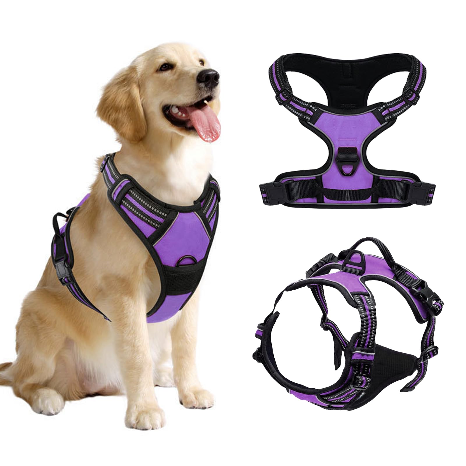DKDDSSS Dog Harness Medium, No Pull Pet Harness, Dog Vest Harnesss, Easy Control Handle for Training or Walking, Purple, M