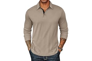 COOFANDY Mens Long Sleeve Polo Shirts Classic Casual Button Polo Tee Lightweight Collared Golf Shirt