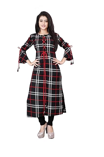 Women's Crepe 3/4 Sleeves Stitched A-Line Kurti