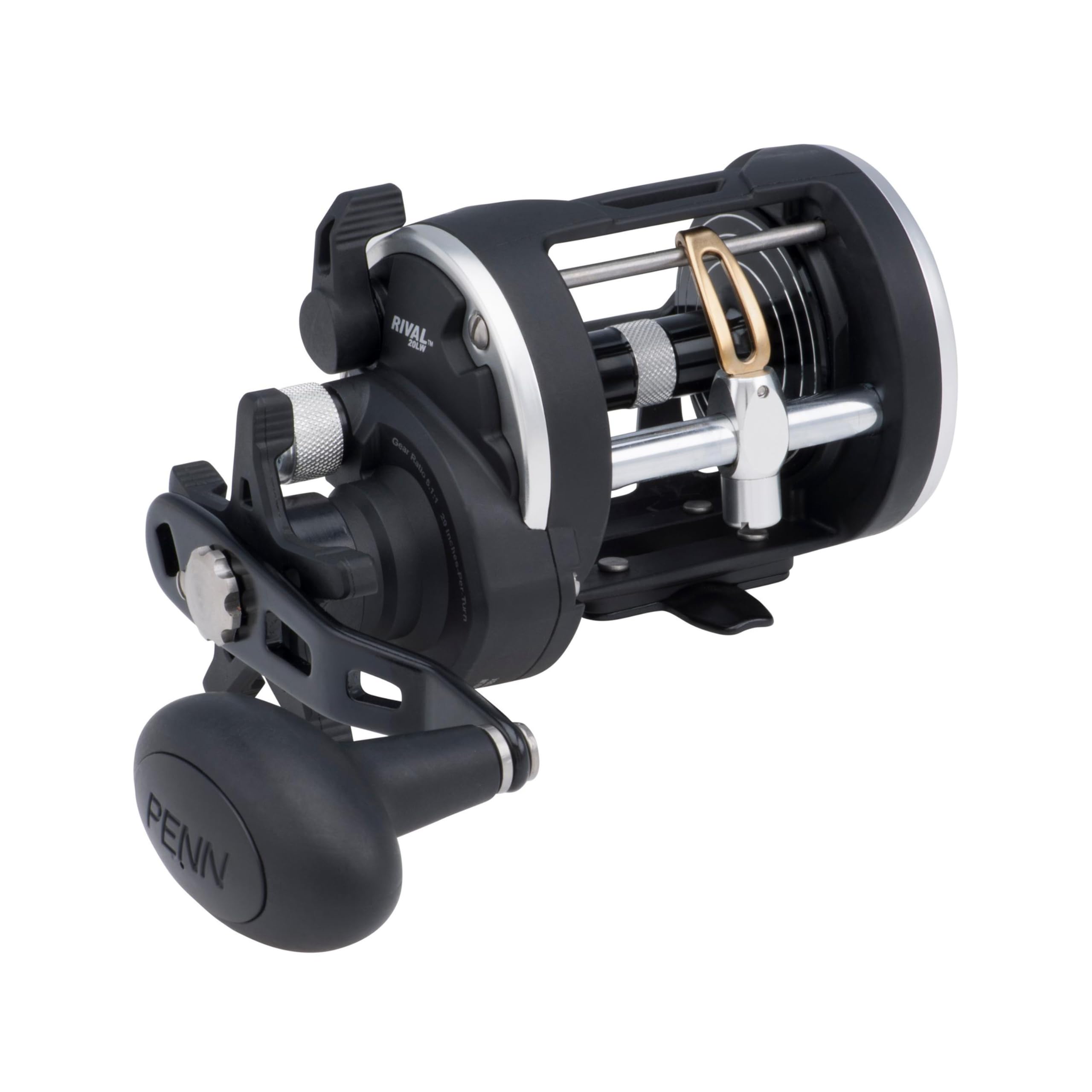 Photo 1 of PENN Rival Level Wind Conventional Boat Fishing Reel, HT-100 Star Drag, Max of 15lb | 6.8kg, Forged and Machined Aluminum Spool, RIV20LW, Black