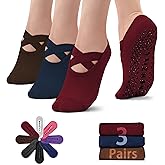 NEWZILL Non Slip Yoga Socks for Women, Grips Socks with Cushion for Pilates Barre Ballet Dance Hospital (3 Pairs)
