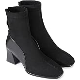 Zelaprox Women's Square Toe Ankle Boots Low Block Heel Chelsea Boots Back Zipper Comfortable Mid Calf Booties Shoes