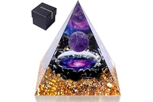 Sunnlejw Orgone Pyramid for Positive Energy, Orgonite Pyramid Amethyst&Obsidian, Crystal for Attract Lucky Spiritual Gifts He