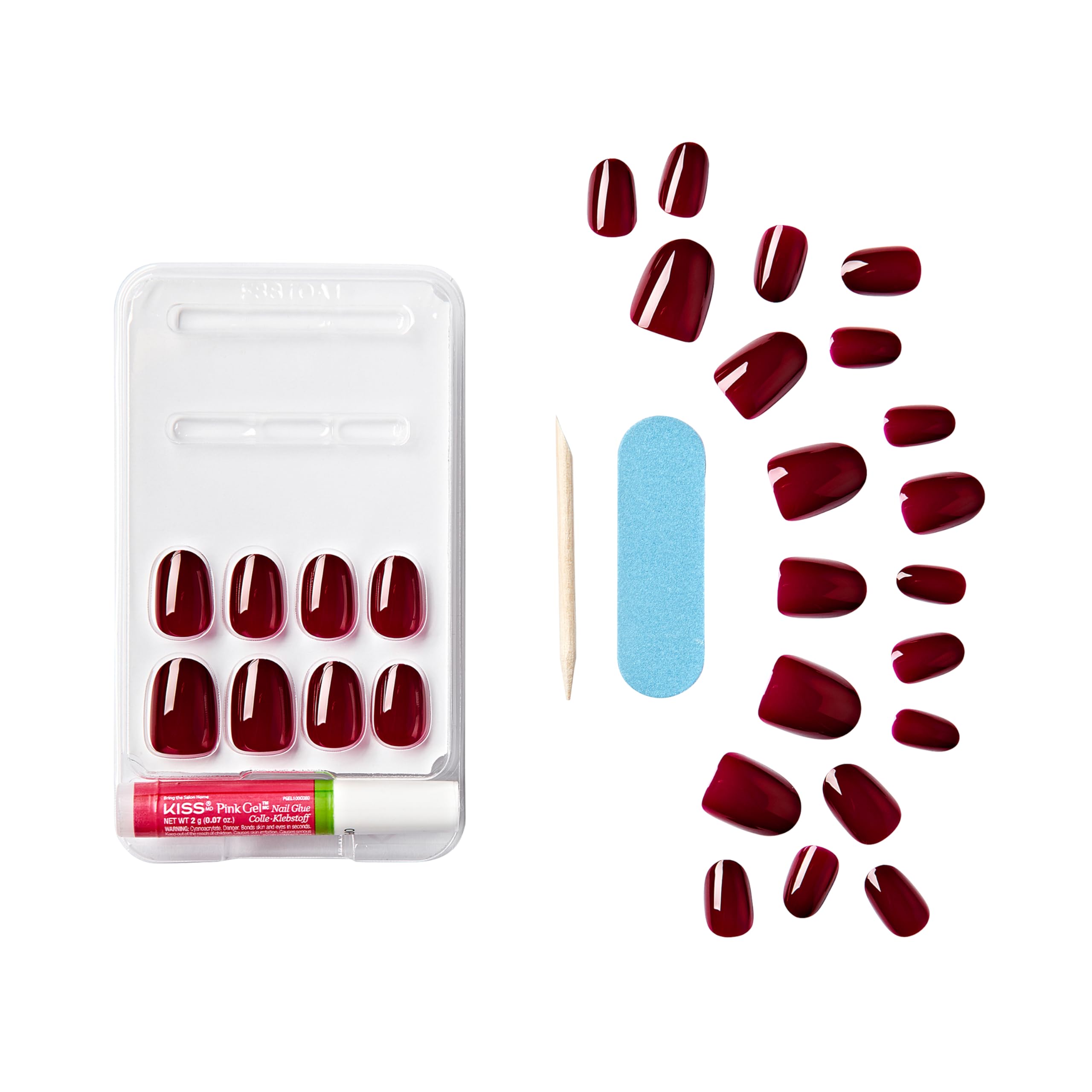 KISS Gel Fantasy, Press-On Nails, Nail glue included, 'One Call', Red, Short Size, Oval Shape, Includes 28 Nails, 2g glue, 1 Manicure Stick, 1 Mini File - Image 3