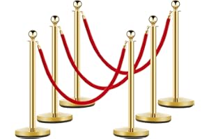 Dragosum Stainless Steel Stanchion 6Pcs Red Carpet Ropes and Poles, Crowd Control Barriers, Post Queue with 3Pcs Velvet Rope, Sand Injection Hollow Base for Party, Wedding (Red Rope)