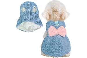 Jecikelon Dog Sweater Dress with Bow Tie Winter Warm Puppy Clothes for Small Dogs D-Ring Pet Clothing Suéter para Perros (Blue, Small)