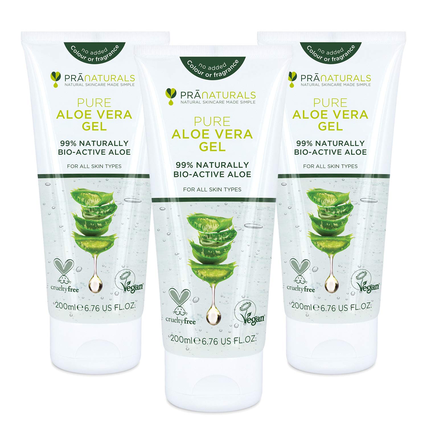 PraNaturals Pure Aloe Vera Gel 200ml – Soothing & Hydrating, Rich in vitamins, for bug bites and minor burns, For all skin types, Cruelty-free & Vegan (Pack of 3)