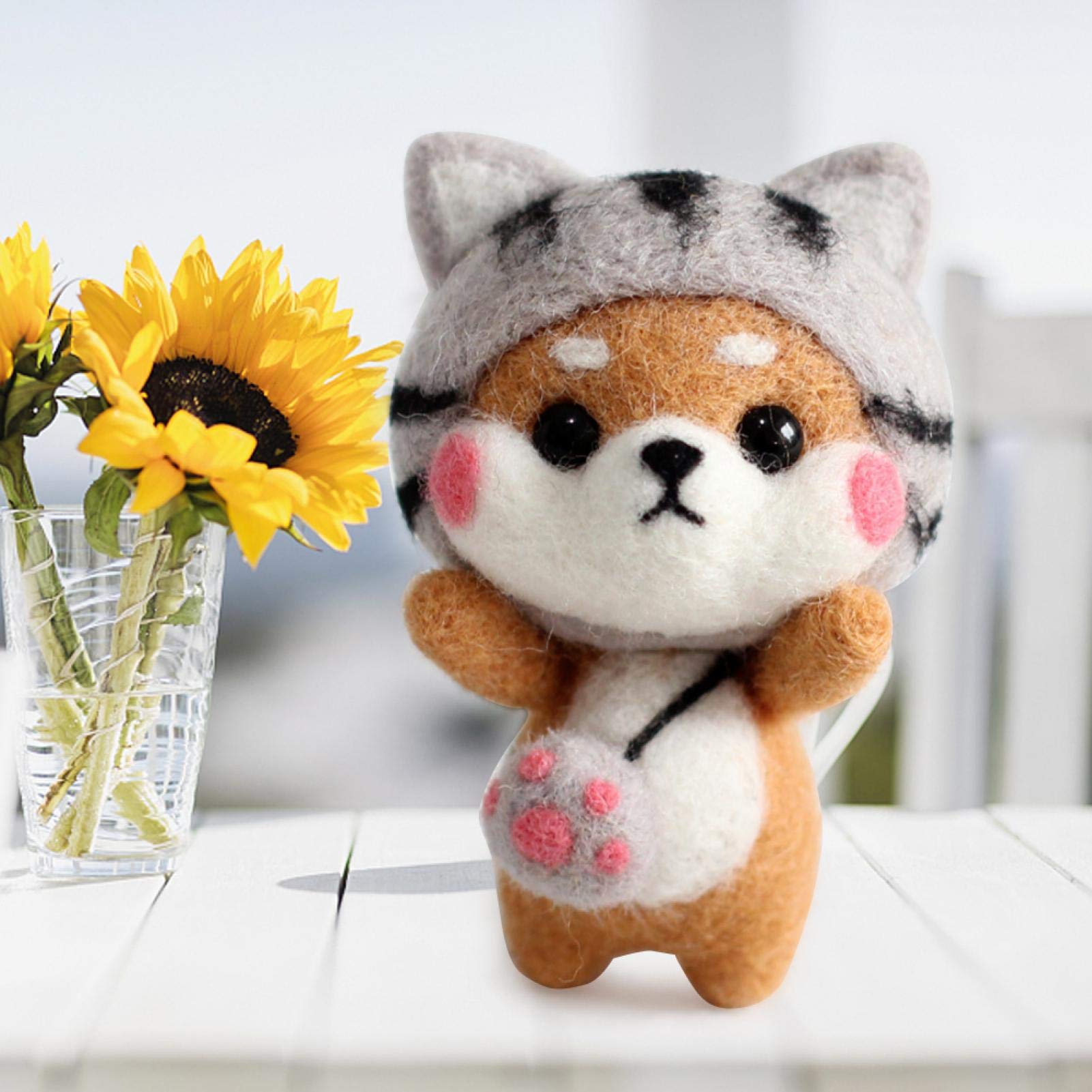 SALUTUYA 66s Pure Wool Needle Felting Starter Kit for Wool Felting Lovers Beginner Shiba Inu Poked Needle Handcraft Material Set