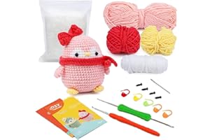 HMTDIYOU Crochet Kit for Beginner, Crochet Kit for Kids Women Men, Crochet Starter Kit with Video Tutorial and Instructions, Beginner Crochet Kit for Adults, Pink Penguin
