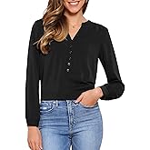 Allegra K Long Sleeve Formal Top for Women's Dressy Button Front V Neck Work Top