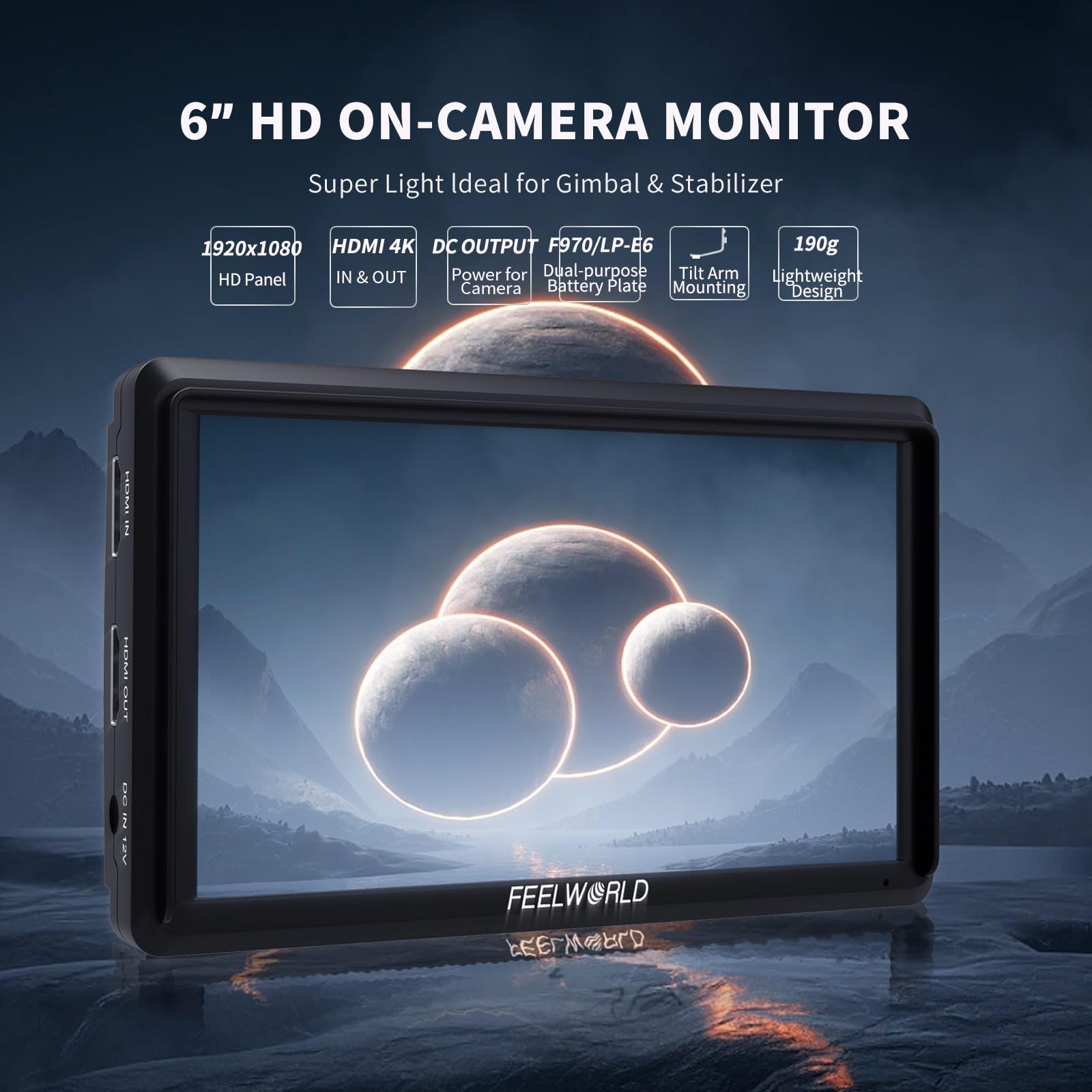FEELWORLD S55 V3 6 inch Camera DSLR Field Monitor with F550 Battry 2200mAh and Case, Small Full HD 1920x1080 IPS LUT Video Peaking Focus Assist with 4K HDMI 8.4V DC Input Output Include Tilt Arm