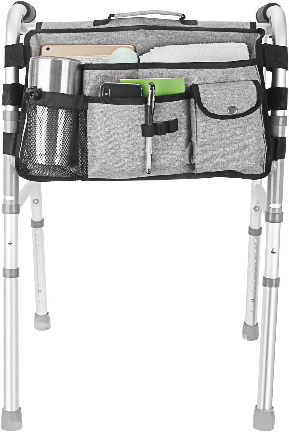 Double Sided Walker Bag, Walker Organizer Pouch Tote for Rollator and Folding Walker (Grey): Health & Personal Care