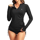 Soothfeel Women's Long Sleeve UV Sun Protection Rash Guard Shirts UPF 50+ Swim Shirt Swimsuits Top for Women with Zip Pockets