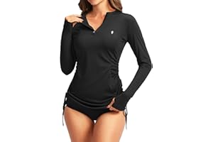 Soothfeel Women's Long Sleeve UV Sun Protection Rash Guard Shirts UPF 50+ Swim Shirt Swimsuits Top for Women with Zip Pockets