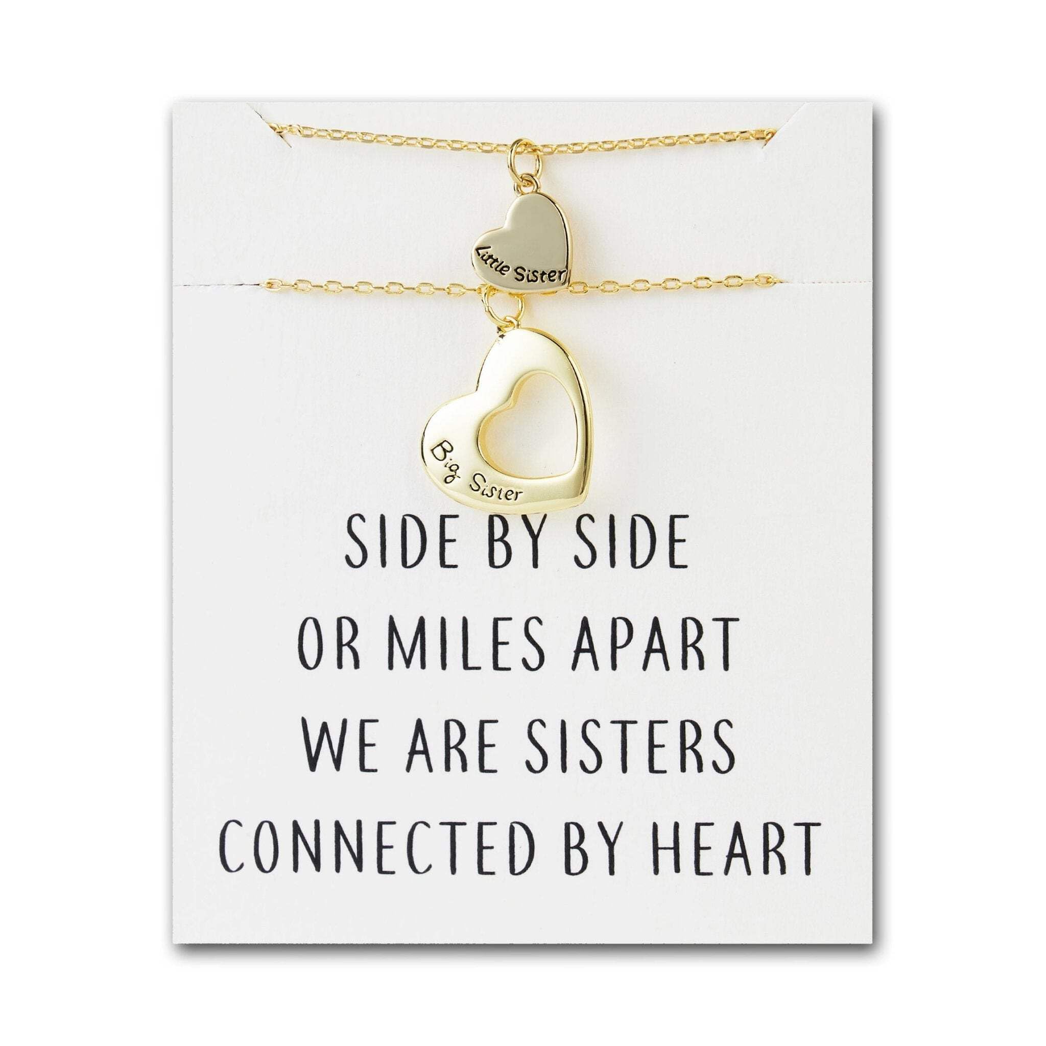 Philip Jones 18k Gold Plated Big Sister and Little Sister Necklace Set with Quote Card