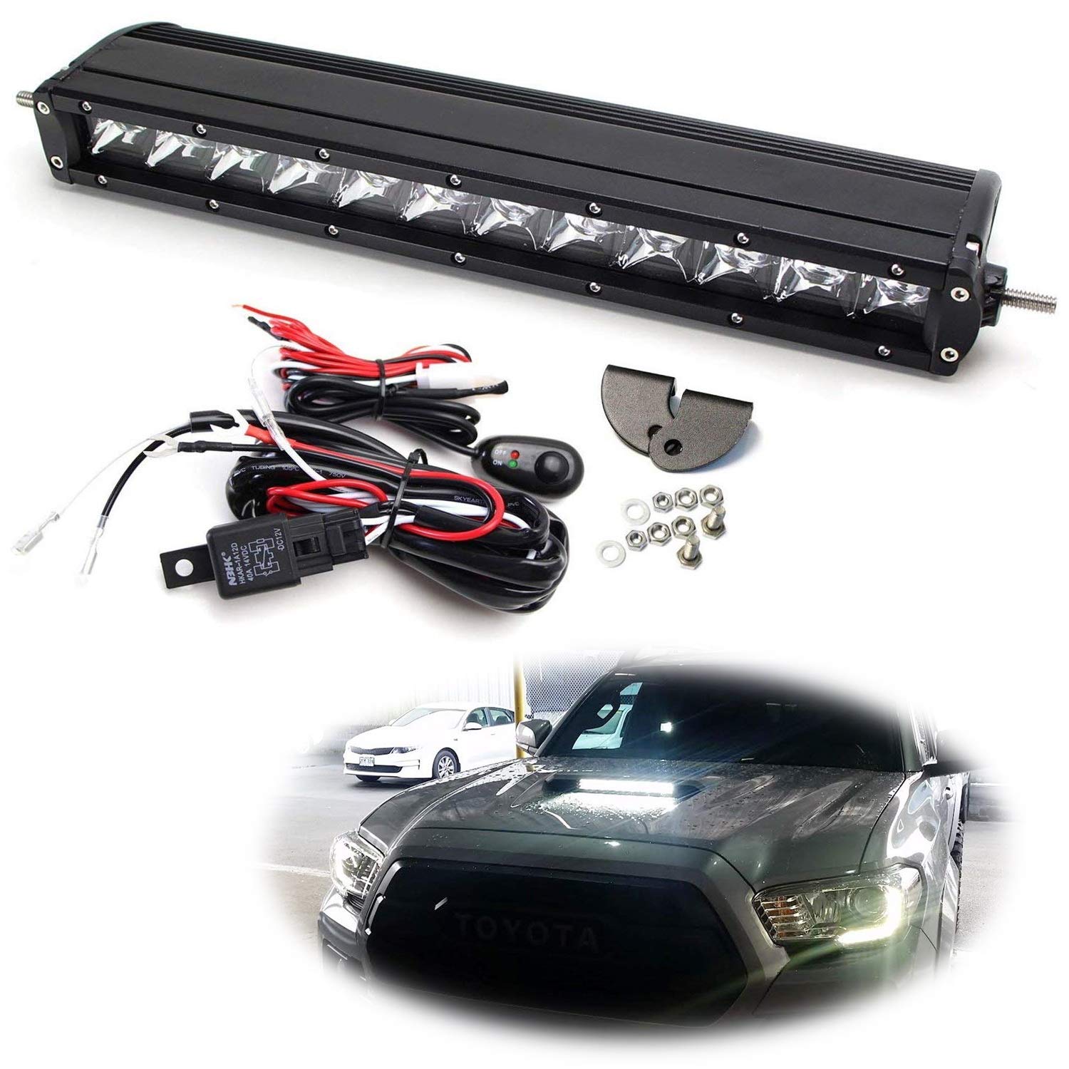 iJDMTOY Hood Scoop 60W LED Light Bar Kit For 2016up Toyota w