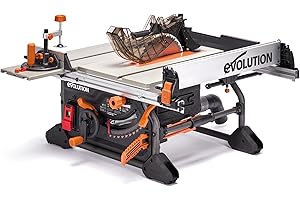 Evolution R10TS 10" Jobsite Table Saw | 15A Powerful Motor | Multi-Material Cutting | 10" TCT Blade | 26” Rip Capacity | 3-3/8” Cut Depth | 0-45º Bevel | Precision Fence | Portable & Heavy-Duty