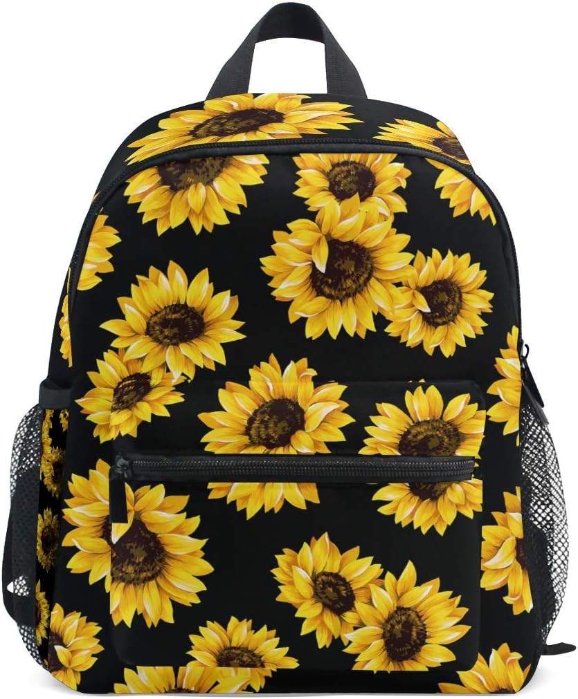 Mini Black Sunflower Backpack for Girls Floral Flower Kids Preschool Backpacks Purse Kindergarten Book Bags for Teen Women