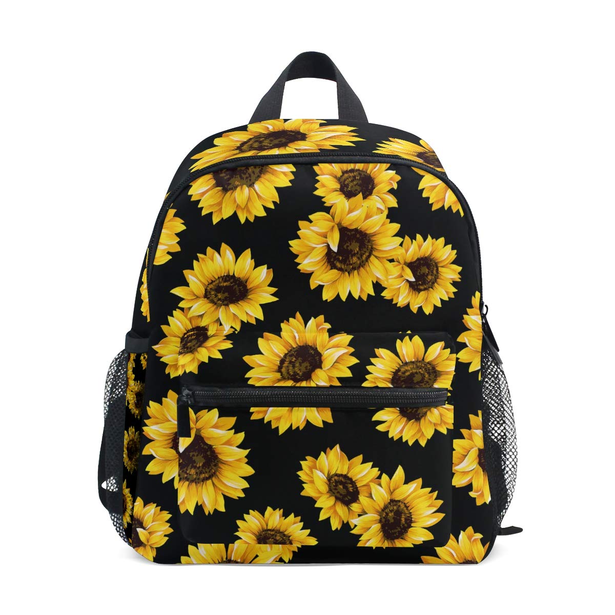 Mini Black Sunflower Backpack for Girls Floral Flower Kids Preschool Backpacks Purse Kindergarten Book Bags for Teen Women